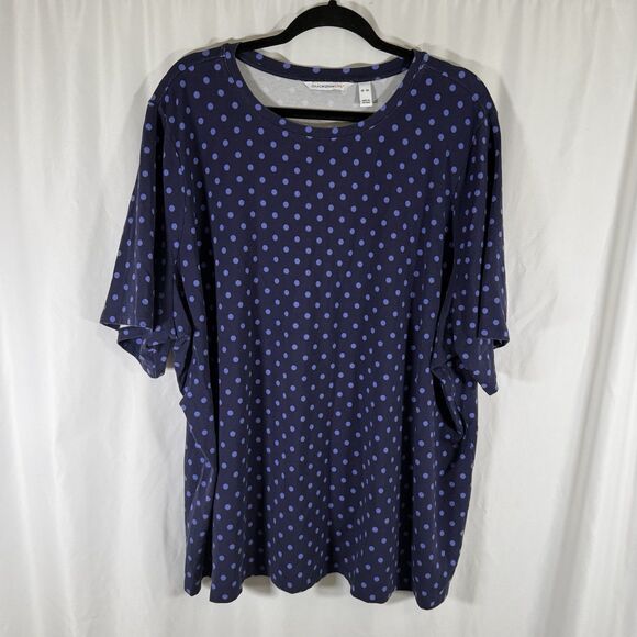 Isaac Mizrahi Live Shirt Women's 4X Blue Polka Dot Short Sleeve Stretchy - Picture 1 of 9